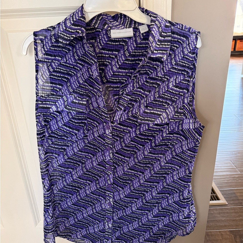 Purple Chevron Print Sleeveless Blouse